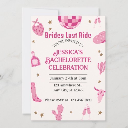 Brides Last Ride Bachelorette Weekend Itinerary Invitation