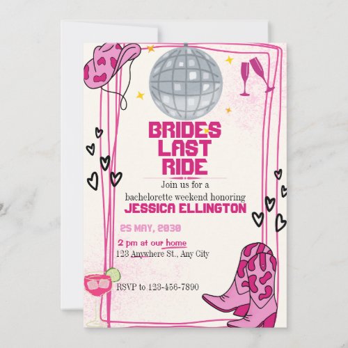 Brides Last Ride Bachelorette Weekend Itinerary Invitation