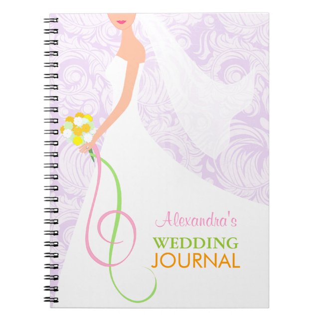 Bride's Lavender Damask Wedding Journal Notebook (Front)