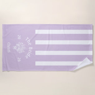 BRIDE'S Lilac Purple Striped  Beach Towel