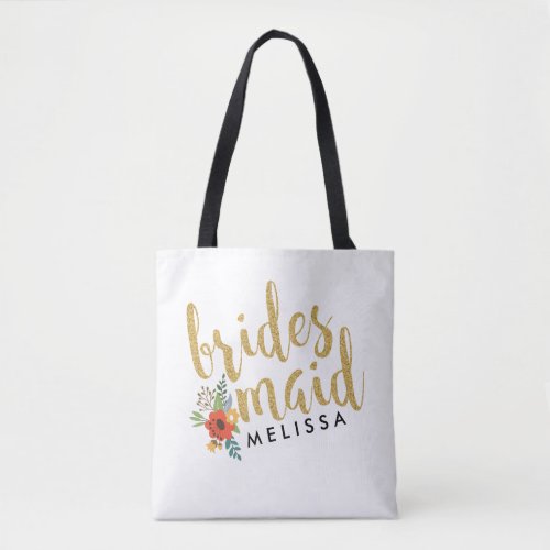 Brides Maid Gold Glitter Script Text Tote Bag