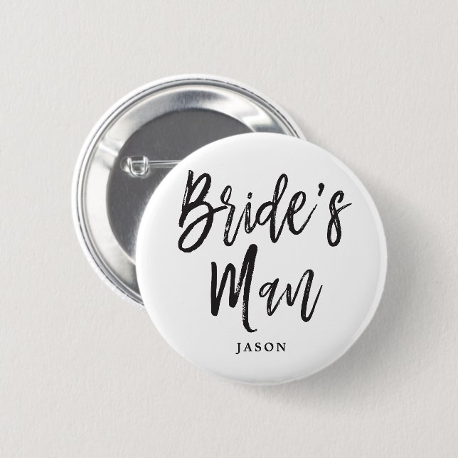 Bride's Man | Black Script Customizable Button (Front & Back)