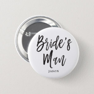 Bride's Man   Black Script Customizable Button
