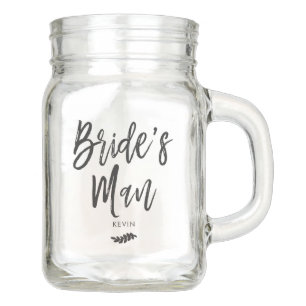 Bride's Man Black Script Customizable Mason Jar
