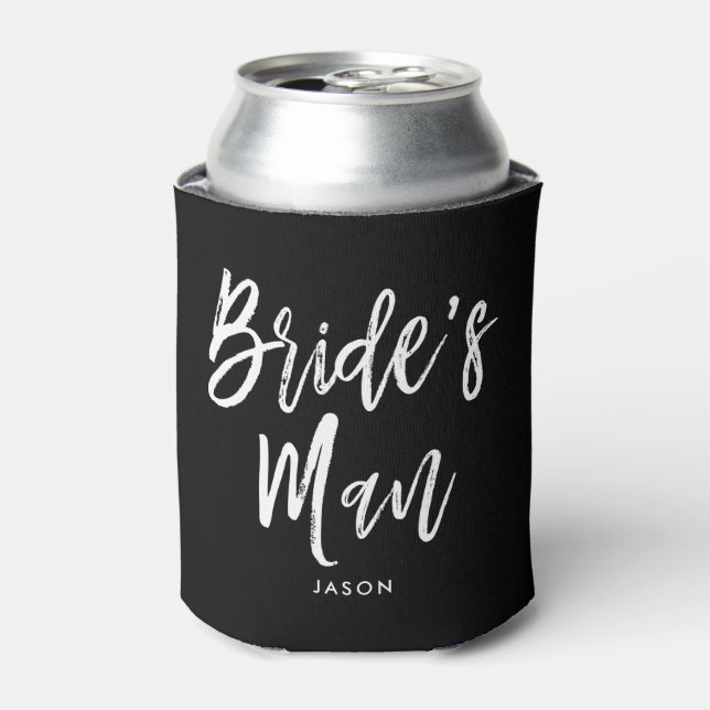 Bride's Man Script Customizable Can Cooler (Can Front)