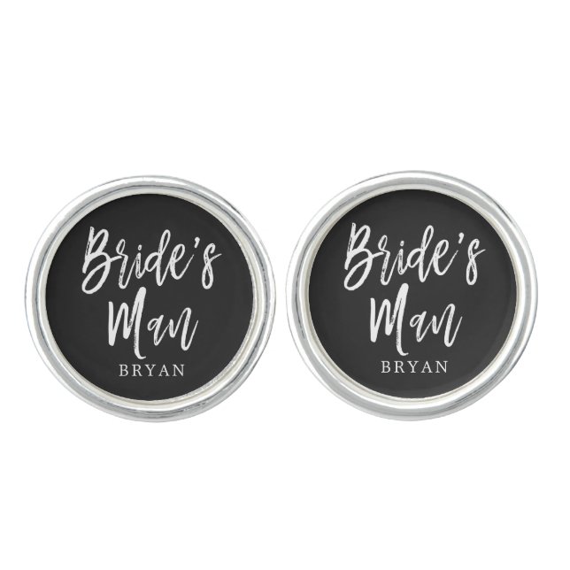 Bride's Man Script Customizable Name Cufflinks (Front)
