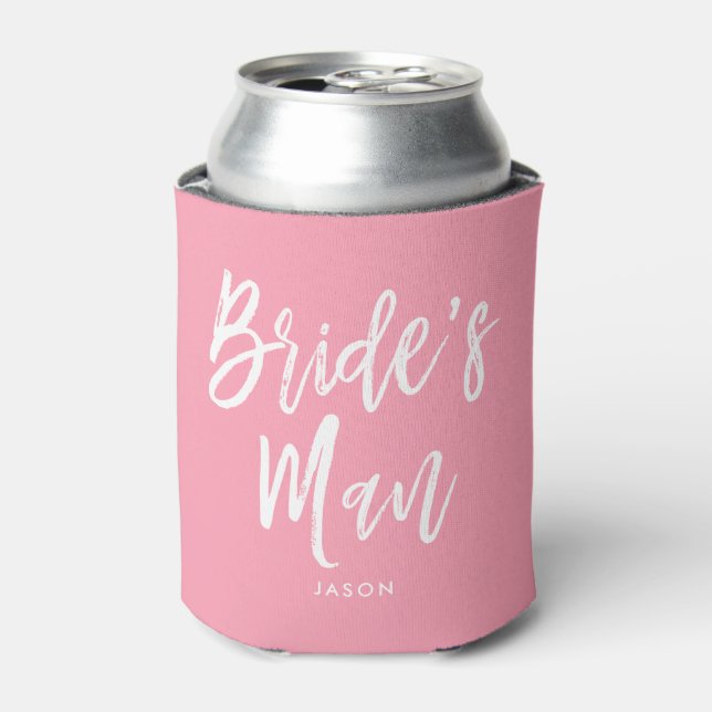 Bride's Man Script Customizable Pink Can Cooler (Can Front)