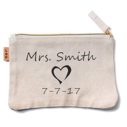 Bride's Name And Wedding Date Makeup Bag (Front)