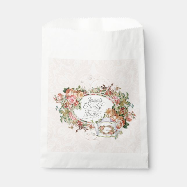 Brides Name Bridal Shower Blush Roses Tea Party Favor Bag (Front)