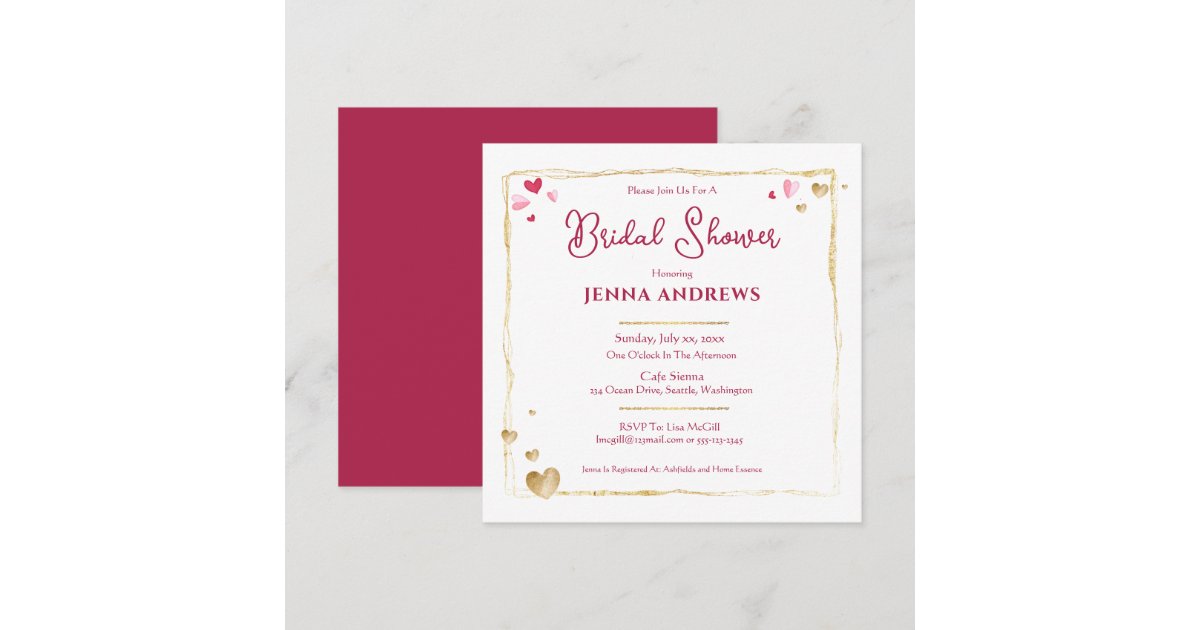 Namd Invitations Bride's Name, Elegant Gold and Red Invitation | Zazzle