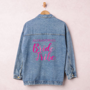 Bride's Name Hot Pink Typography Bachelorette Denim Jacket