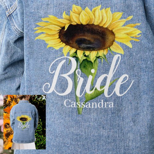 Brides Name Yellow Sunflowers Floral Wedding Denim Jacket