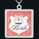 Bride's Necklace<br><div class="desc">Wedding Keepsake Wedding Party Necklaces - to change background color - click customize - click edit - choose last tool in drop down menu and choose from one of the colors shown or enter your rgb hex code for your custom wedding color- to change font color select the text you...</div>