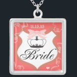 Bride's Necklace<br><div class="desc">Wedding Keepsake Wedding Party Necklaces - to change background color - click customize - click edit - choose last tool in drop down menu and choose from one of the colors shown or enter your rgb hex code for your custom wedding color- to change font color select the text you...</div>