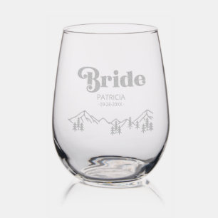 Brides Rustic Outdoor Wedding Stemless Wine Glass