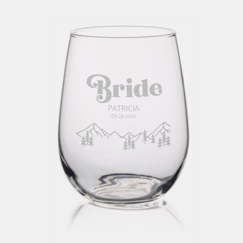 Brides Rustic Outdoor Wedding  Stemless Wine Glass