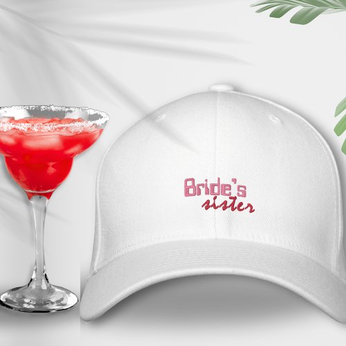 Brides Sister Bachelorette Hen party retro pink  Embroidered Baseball Cap