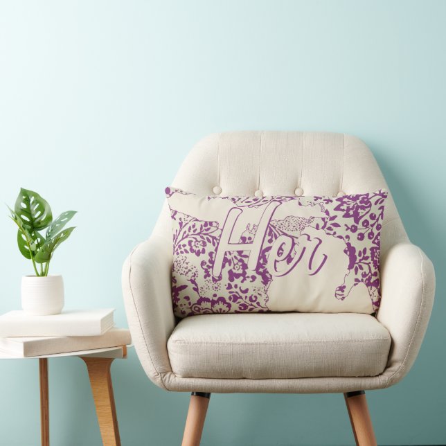 Bride's State Michigan Purple and Beige Floral Lumbar Pillow (Chair)
