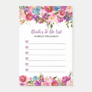 Bride's To Do List Purple Hearts and Flowers Post-it Notes