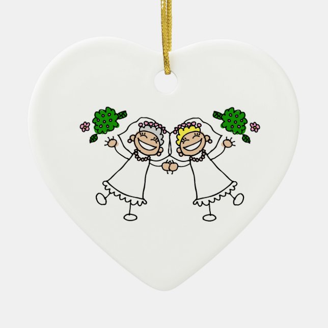 Brides Tossing Bouquests Ceramic Ornament (Front)