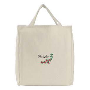 Bride's Tote Bag With Embroidered  Red Roses