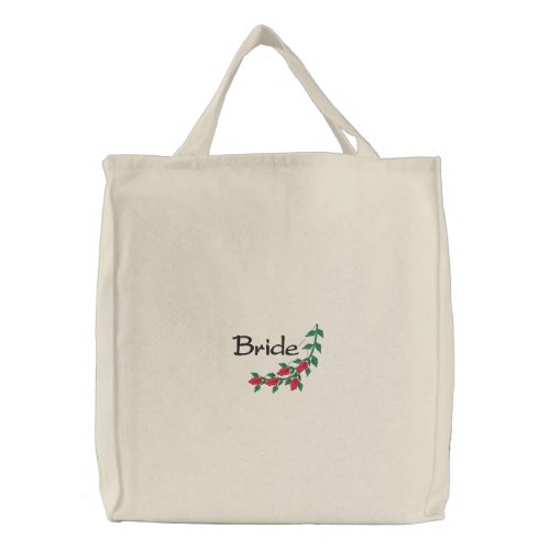 Brides Tote Bag With Embroidered  Red Roses