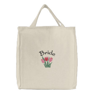 Bride's Tulips Embroidered Tote Bag