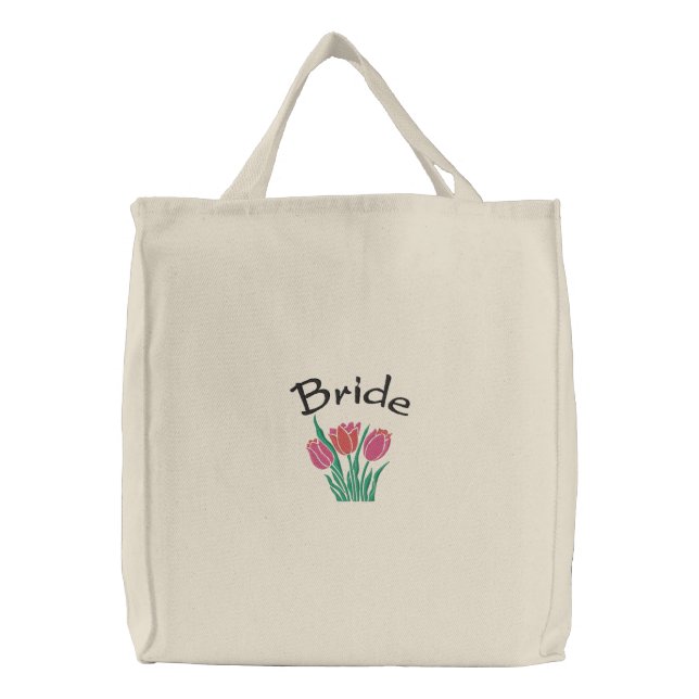 Bride's Tulips Embroidered Tote Bag (Front)
