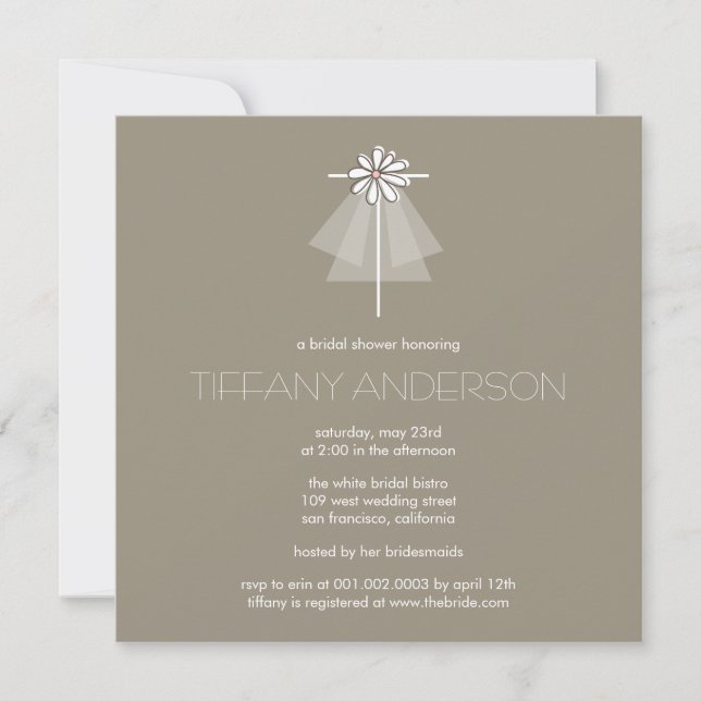 Bride's Veil Daisy Flower Monogram Bridal Shower Invitation (Front)