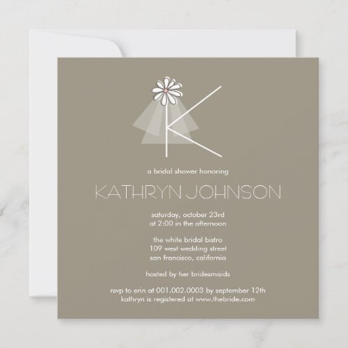 Bride's Veil Daisy Flower Monogram Bridal Shower Invitations