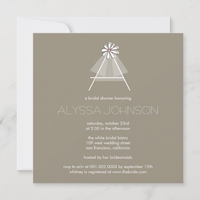 Bride's Veil Daisy Flower Monogram Bridal Shower Invitation (Front)