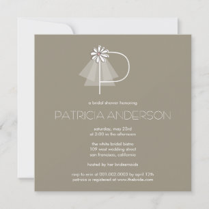 Bride's Veil Daisy Flower Monogram Bridal Shower Invitation
