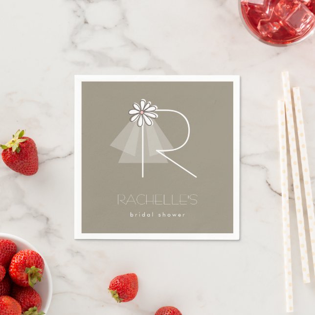 Bride's Veil Daisy Monogram Bridal Shower Party Paper Napkins (Insitu)