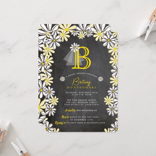 Brides Veil Monogram Chalkboard Bridal Shower Invitation