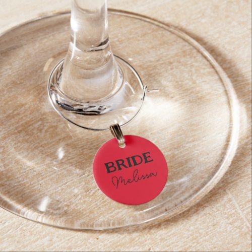 Brides Wedding Party Red Name  Wine Charm