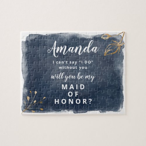 Bridesmai or Maid of Honor navy and gold puzzle