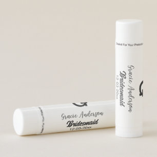 Bridesmaid add name monogram simple minimal modern lip balm