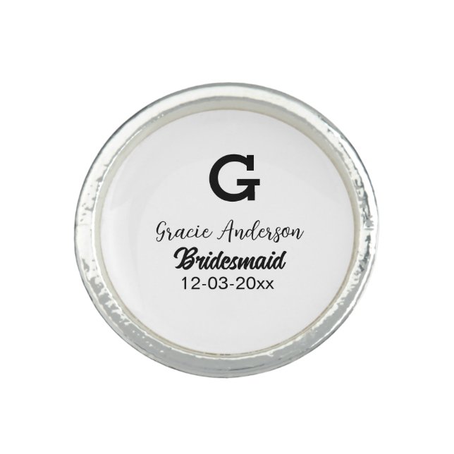 Bridesmaid add name monogram simple minimal modern ring (Front)