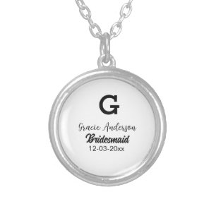 Bridesmaid add name monogram simple minimal modern silver plated necklace