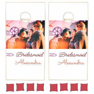 Bridesmaid add picture name cocktail glass coral cornhole set