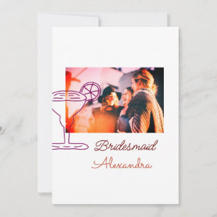 Bridesmaid add picture name cocktail glass coral invitation