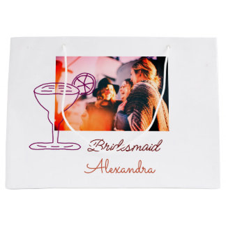Bridesmaid add picture name cocktail glass coral large gift bag
