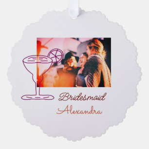 Bridesmaid add picture name cocktail glass coral ornament card