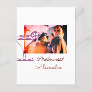 Bridesmaid add picture name cocktail glass coral postcard