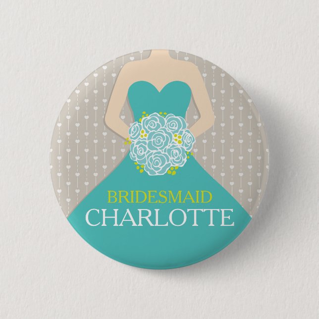 Bridesmaid aqua dress named wedding pin button (Front)