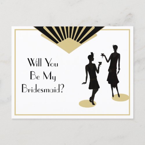 Bridesmaid Art Deco Black Gold Invitation Postcard