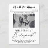 Bridesmaid Proposal, Customizable Newspaper  Postcard