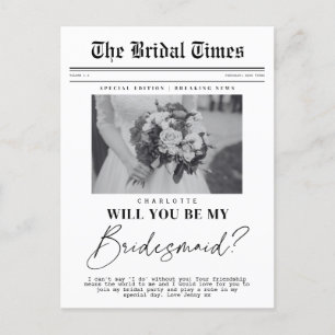 Bridesmaid asking, customizable Newspaper  Postcard