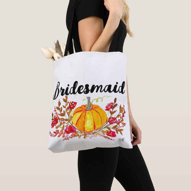 Bridesmaid Autumn Pumpkin Floral Fall Wedding Tote Bag (Close Up)