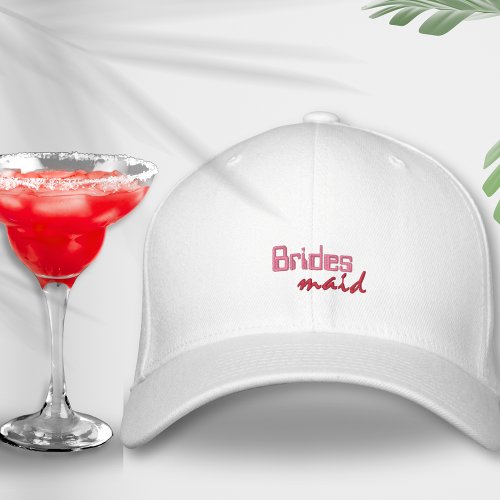 Bridesmaid Bachelorette hen party Pink Red Retro  Embroidered Baseball Cap